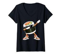 Women's Dabbing Sushi Roll Japanese Food Lovers Fun Dab Dance Sushi V-Neck T-Shirt