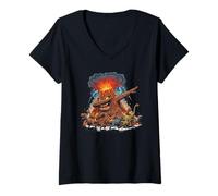 Women's Dabbing Volcano Geography Volcanologist Scary Dinosaur Dino V-Neck T-Shirt