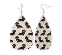 Womens Dachshund Dog Print Leather Earrings Teardrop Dangle Earrings Jewelry Outfits Accessories