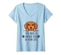 Women's Dachshund Doxie Cute Dogs Puppies Pets Animals V-Neck T-Shirt