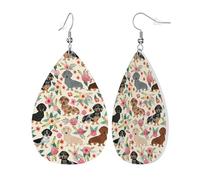 Womens Dachshund Floral Print Leather Earrings Teardrop Dangle Earrings Jewelry Outfits Accessories
