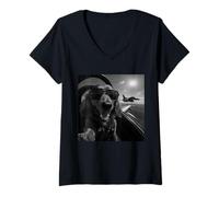 Women's Dachshund Flying High Aviator Style V-Neck T-Shirt