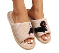 Women's Dachshund Print Slippers Open Toe Warm Winter House Shoes | Dachshund print styling and an open toe combine with a warm finish for playful indoor footwear through the colder months.