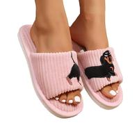 Women's Dachshund Print Slippers Open Toe Warm Winter House Shoes | Dachshund print styling and an open toe combine with a warm finish for playful indoor footwear through the colder months.