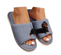 Women's Dachshund Print Slippers Open Toe Warm Winter House Shoes | Dachshund print styling and an open toe combine with a warm finish for playful indoor footwear through the colder months.