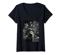 Womens Dachshund Selfie with Ghosts Haunted Forest Halloween Dog V-Neck T-Shirt
