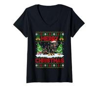 Womens Dachshund Ugly Xmas Sweater Funny Pet Dog Lover Christmas V-Neck T-Shirt