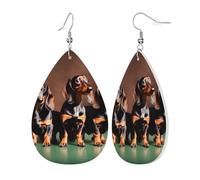 Womens Dachshund Weiner dog Print Leather Earrings Teardrop Dangle Earrings Jewelry Outfits Accessories