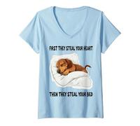 Women's Dachshund Wiener Doxie Sleeping Pajamas Nightgown V-Neck T-Shirt