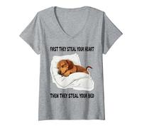 Women's Dachshund Wiener Doxie Sleeping Pajamas Nightgown V-Neck T-Shirt