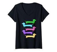 Women's Dachshunds to and Fro Retro Doxie Dog V-Neck T-Shirt