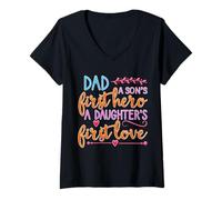 Womens Dad A Sons First Hero A Daughters First Love Shirt Men Daddy V-Neck T-Shirt