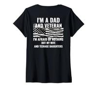 Womens Dad And Veteran Afraid Of Nothing My Wife And Daughters V-Neck T-Shirt