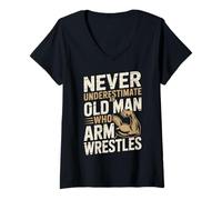 Women's Dad Arm Wrestling Old Man Strength Athlete V-Neck T-Shirt