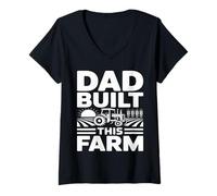 Women's Dad Built This Farm Tractor Farmer Father V-Neck T-Shirt
