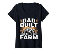 Women's Dad Built This Farm Tractor Farmer Father V-Neck T-Shirt