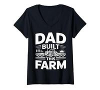 Women's Dad Built This Farm Tractor Farmer Father V-Neck T-Shirt