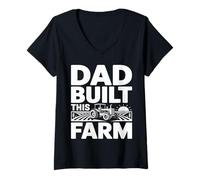 Women's Dad Built This Farm Tractor Farmer Father V-Neck T-Shirt