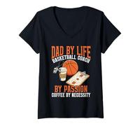 Women's Dad By Life Design Basketball Coach By Passion Coffee Lover V-Neck T-Shirt