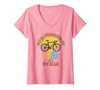 Women's Dad Cycling Never Underestimate an Old Guy On a Bicycle V-Neck T-Shirt