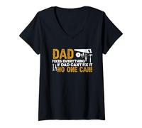 Women's Dad Fixes Everything If Dad Can't No One Can Handyman Daddy V-Neck T-Shirt