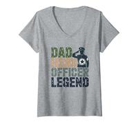 Womens Dad Hero Officer Legend Military Veteran Father's Day V-Neck T-Shirt