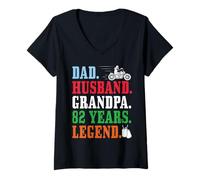 Women's Dad Husband Grandpa 82nd Birthday Biker Legend 82 Years Old V-Neck T-Shirt