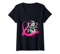 Women's Dad is Though Enough to Wear Pink Breast Cancer Awareness V-Neck T-Shirt