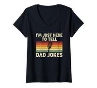 Women's Dad Jokes Microphone Retro Sunset V-Neck T-Shirt