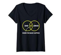 Womens Dad Jokes Where The Magic Happens Funny Father Venn Diagram V-Neck T-Shirt