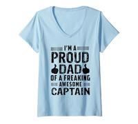 Womens Dad of A Freaking Awesome Captain Sailor Sailing Sailboat V-Neck T-Shirt