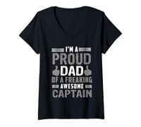 Womens Dad of A Freaking Awesome Captain Sailor Sailing Sailboat V-Neck T-Shirt