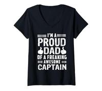 Womens Dad of A Freaking Awesome Captain Sailor Sailing Sailboat V-Neck T-Shirt