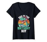 Women's Dad of The Birthday Boy Gaming T-Rex Matching Birthday V-Neck T-Shirt
