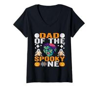 Women's Dad of The Spooky One Cute Halloween Daughter Father Apparel V-Neck T-Shirt