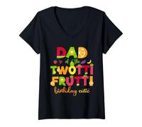 Womens Dad of The Twotti Frutti Cute 2nd Birthday Family Matching V-Neck T-Shirt