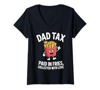 Womens Dad Tax: Paid in Fries, Collected with Love Funny Papa Daddy V-Neck T-Shirt