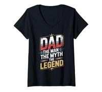 Womens Dad The Man The Myth The Legend Father’s Day Dads, Funny V-Neck T-Shirt