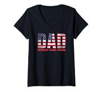 Womens Dad The Protector Hero Legend American Flag Dad Father's Day V-Neck T-Shirt