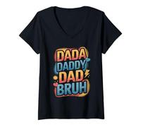 Womens Dada Daddy Dad Bruh Funny Evolution Design V-Neck T-Shirt