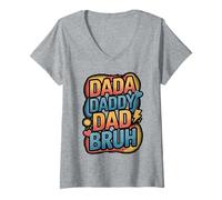 Womens Dada Daddy Dad Bruh Funny Evolution Design V-Neck T-Shirt