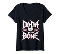 Womens Dada of The Bad Two The Bone Birthday 2 Years Old Birthday V-Neck T-Shirt