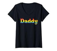 Women's Daddy - Gay Pride Rainbow Lettering V-Neck T-Shirt
