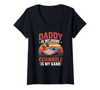 Womens Daddy is My Name Cornhole is My Game V-Neck T-Shirt