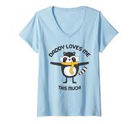 Womens Daddy Loves me This Much Cute Raccoon Kids Adorable Graphic V-Neck T-Shirt