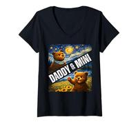 Women's Daddy & Mini Cute Bear Matching Father’s Day Starry Night V-Neck T-Shirt