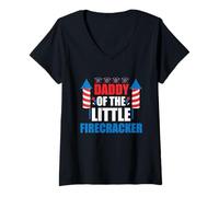 Womens Daddy Of The Little Firecracker - US-Flag Shirt V-Neck T-Shirt