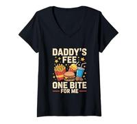 Womens Daddy's Fee One Bite For Me Father's Humor Funny Dad Joke V-Neck T-Shirt