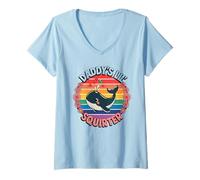 Womens Daddy's Lil' Squirter Funny Vintage Big Whale Cute V-Neck T-Shirt