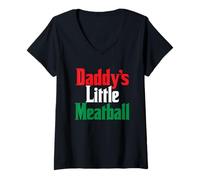 Womens Daddy's Little Meatball - Funny Italian Flag Daughter Daddy V-Neck T-Shirt
